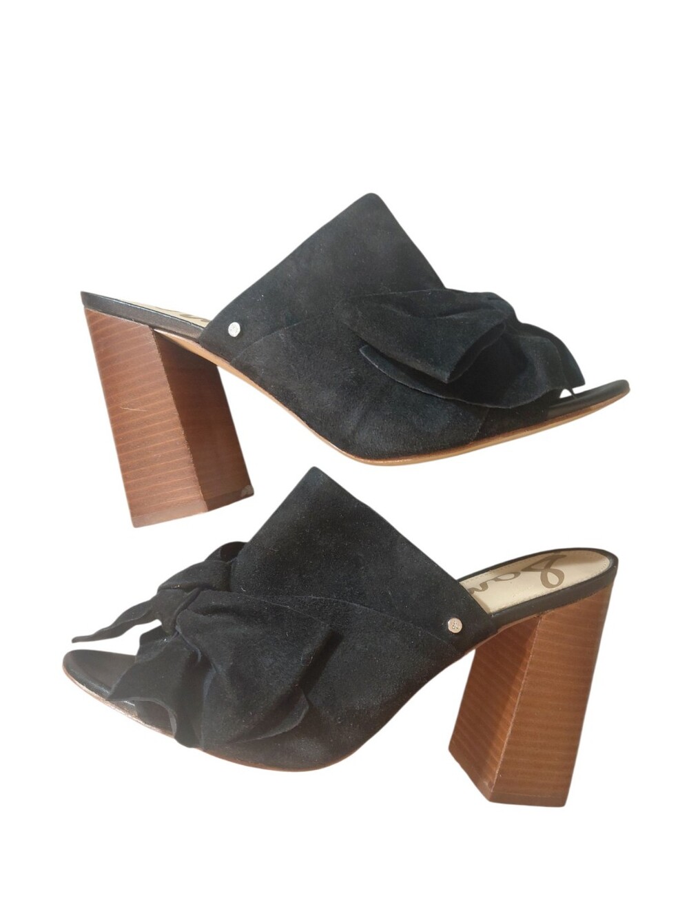 Sam Edelman Yumi Black Suede Ruffle Block Heel Mules Size 7 M